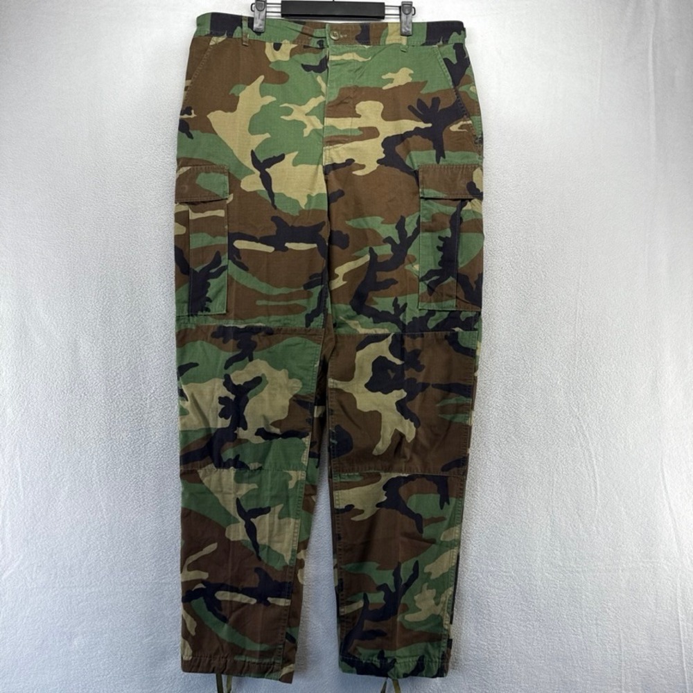Vintage Military BDU Cargo Pants Mens Large Long Green Camo Woodland Ripstop 90s